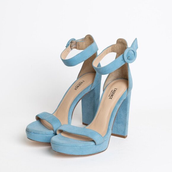 L'Agence Cecile Suede Ankle Strap Sandals Block Heel In Baltic Sea EU 36 - Picture 1 of 16
